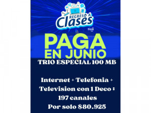 Tigo paga en junio TV más internet 100 megas y teléfo...