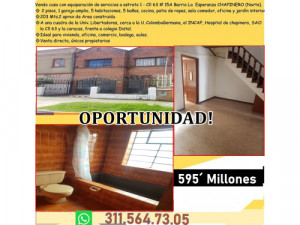 Vendo casa en Chapinero, 2 pisos, 5 habitaciones, 5 ba�...